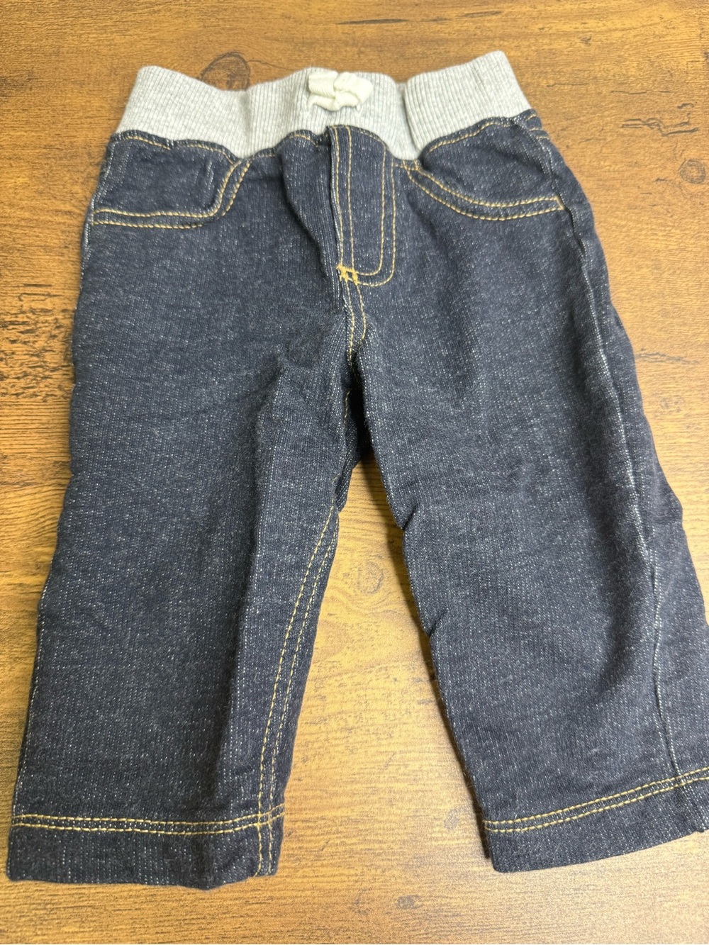⭐️5 for $20⭐️Toddler Knit-Waist Denim Jogger Pants - Gray Waist, Dark Blue Leg